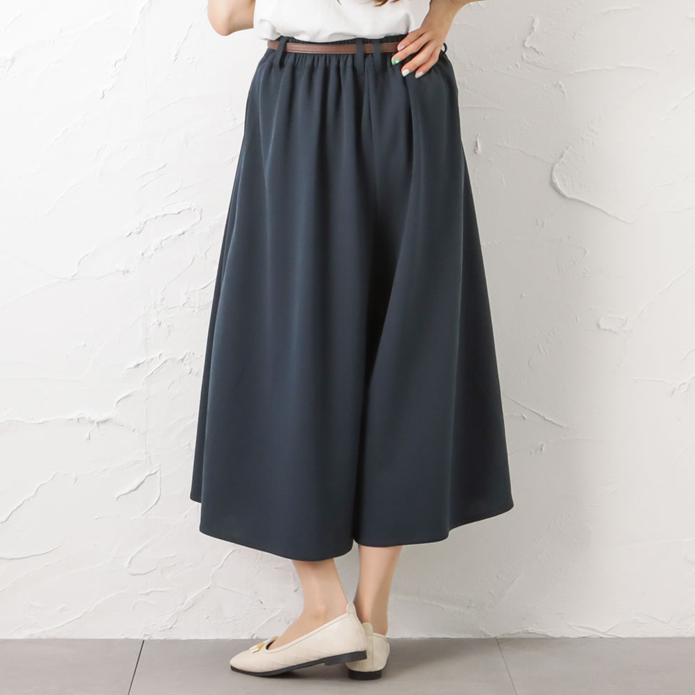 ジョンスメドレー】ガウチョパンツ ベルト付 ワイド 黒 コットン