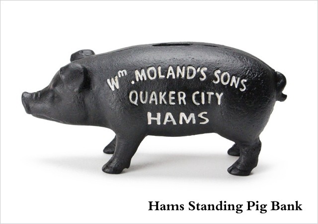 ブタ 豚 貯金箱 雑貨 Hams Standing Pig Bank ブラック : インテリア