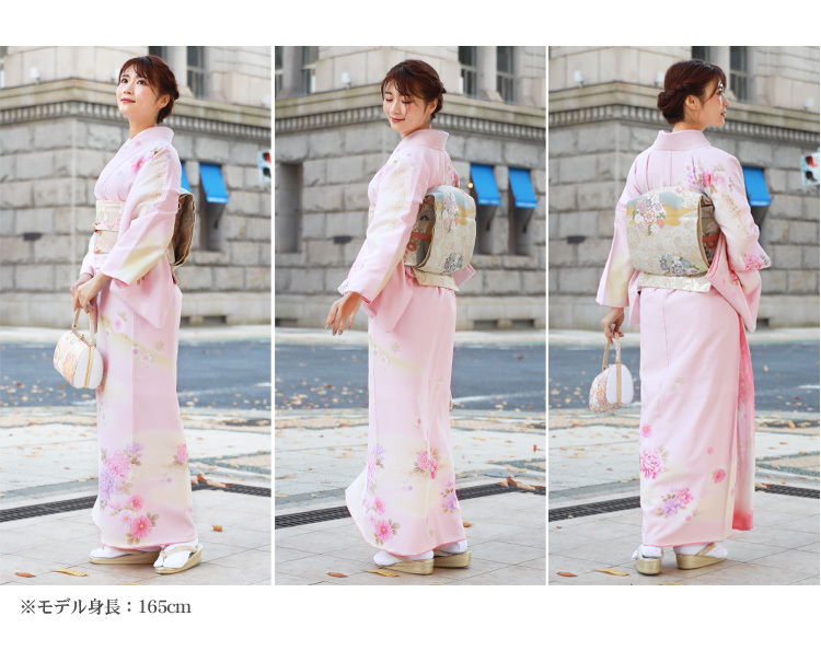 訪問着 19点フルコーディネートレンタルセット「薄ピンク地の白ばかし