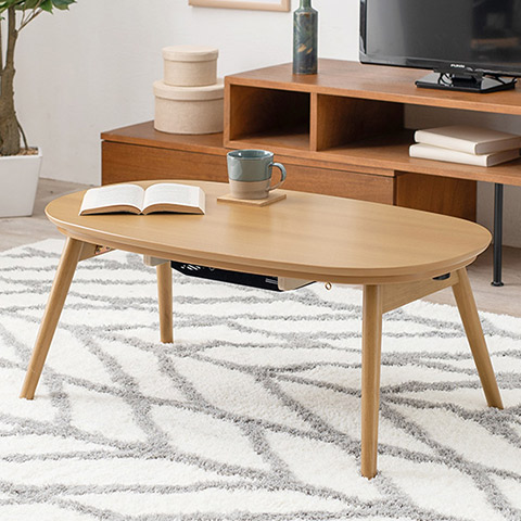 カジュアルこたつ 折れ脚 オーバル 楕円形 90×50cm こたつテーブル