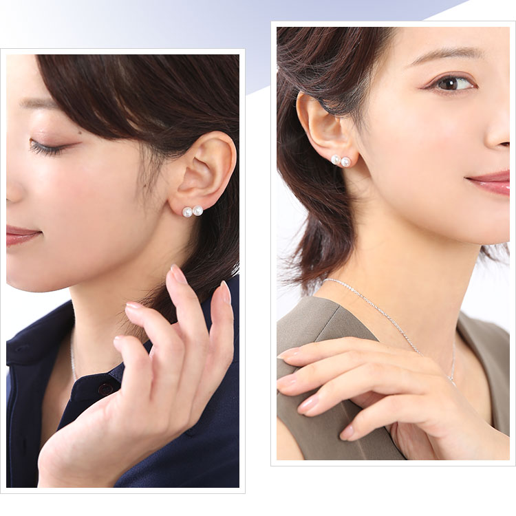 nina's（ニナーズ） アコヤ真珠 ピアス 6.0-6.5mm K18 パール 2連