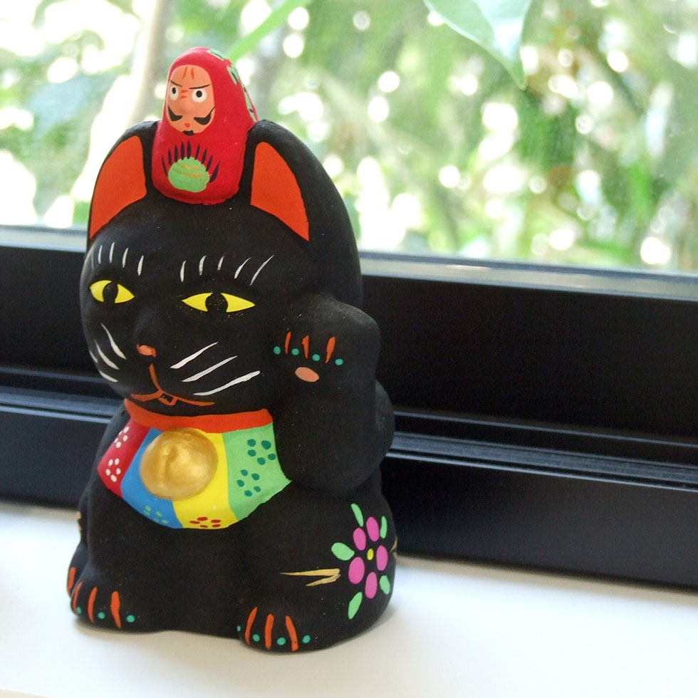 郷土玩具 民藝 福島県 工房千想 達磨乗り招き猫 黒 縁起物 置物 開運