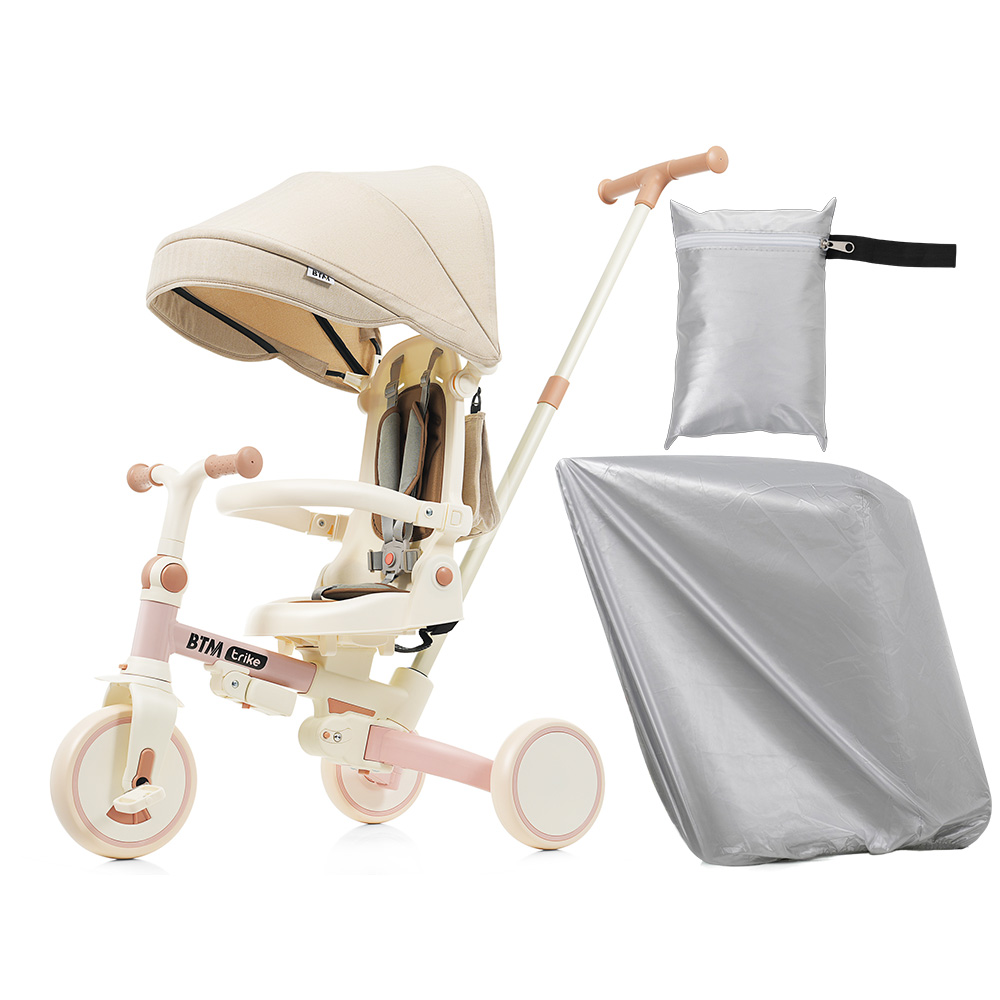 新仕様 カバー付き 子供用三輪車 折りたたみ 7in1 BTM 押し棒付き 安全