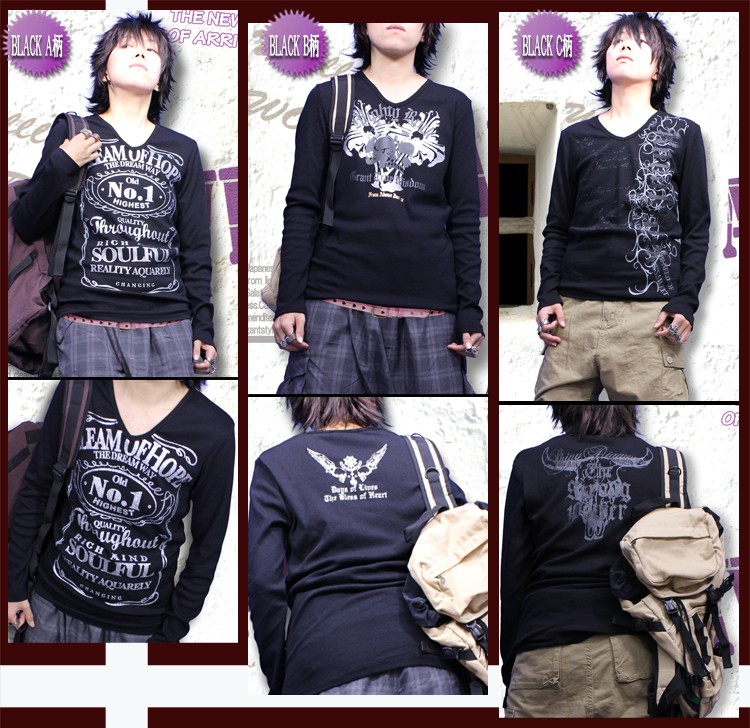 Tシャツ メンズ カットソー 黒 白 長袖Tシャツ お兄系 : ギフト専門