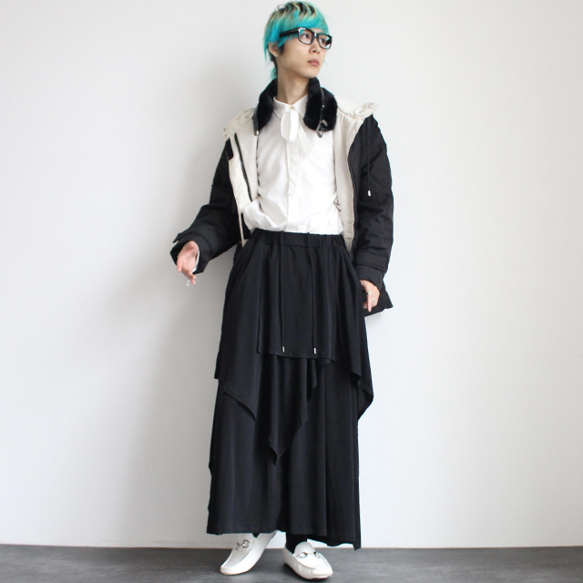 ワイドパンツ スカンツ 袴パンツ メンズ 巻きスカート アシンメトリー