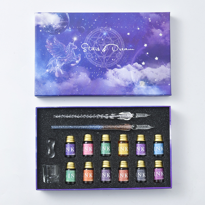 文星舎 ガラスペンセット【宙（そら）の文箱】オリジナルインク3色