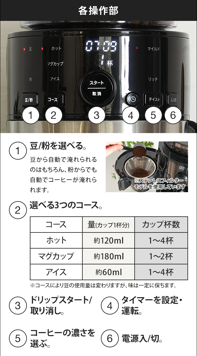 siroca（シロカ） コーヒーメーカー 選べる2大特典 コーン式全自動