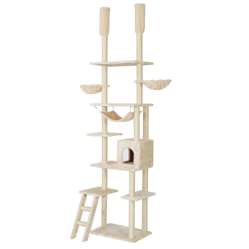BTM キャットタワー 突っ張り 全面麻紐 おしゃれ 全高233-253cm 爪研ぎ