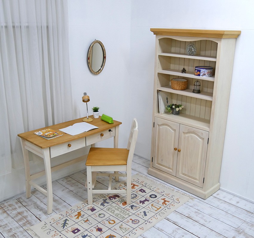 北欧風デスク 2点セット 白いフレンチカントリー勉強机+学童チェア85