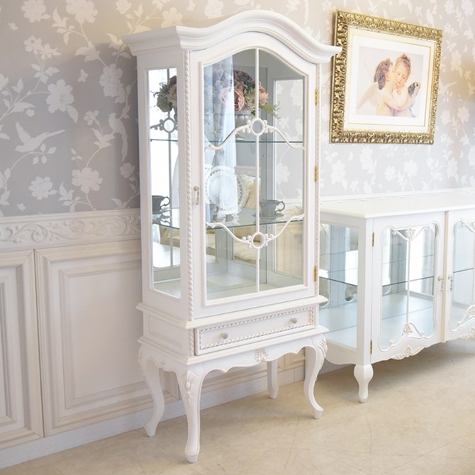 キャビネット 白 おしゃれ 木製 扉付き キャビネットガラス 幅76cm