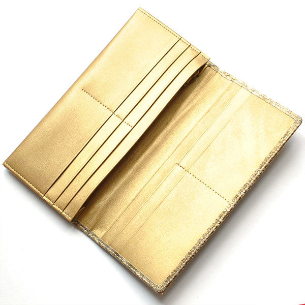 長財布 二つ折り ライトゴールド 薄金染め 錦蛇 ダイヤモンドパイソン