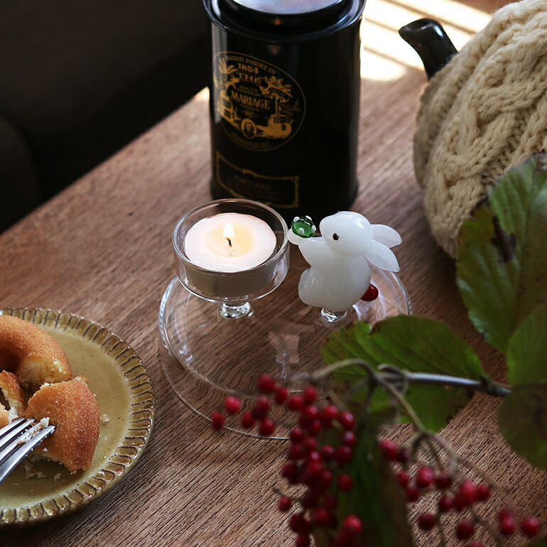キャンドルホルダー ガラス うさぎ イタリア 手吹き ICHENDORF MILANO