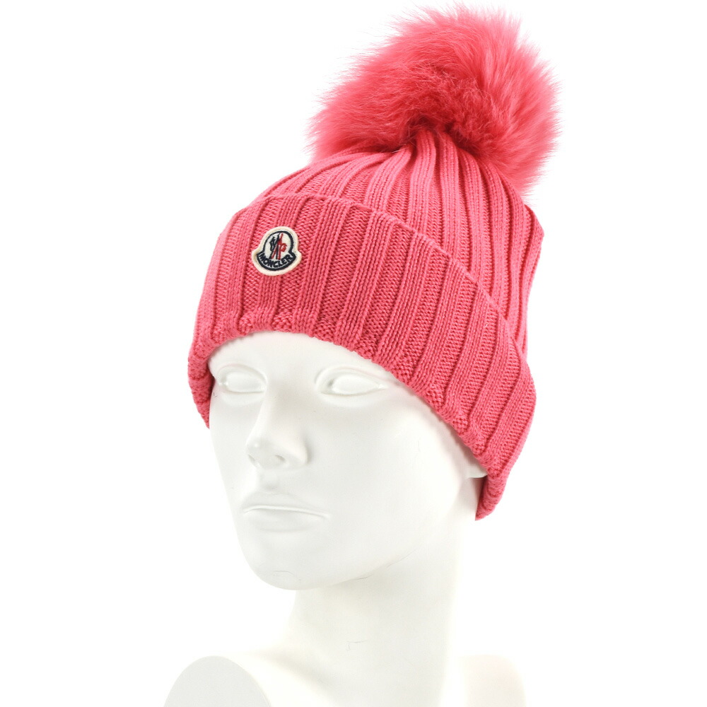 KBA04-19 モンクレール ニット帽 ファー付きポンポン ロゴつき 【並行