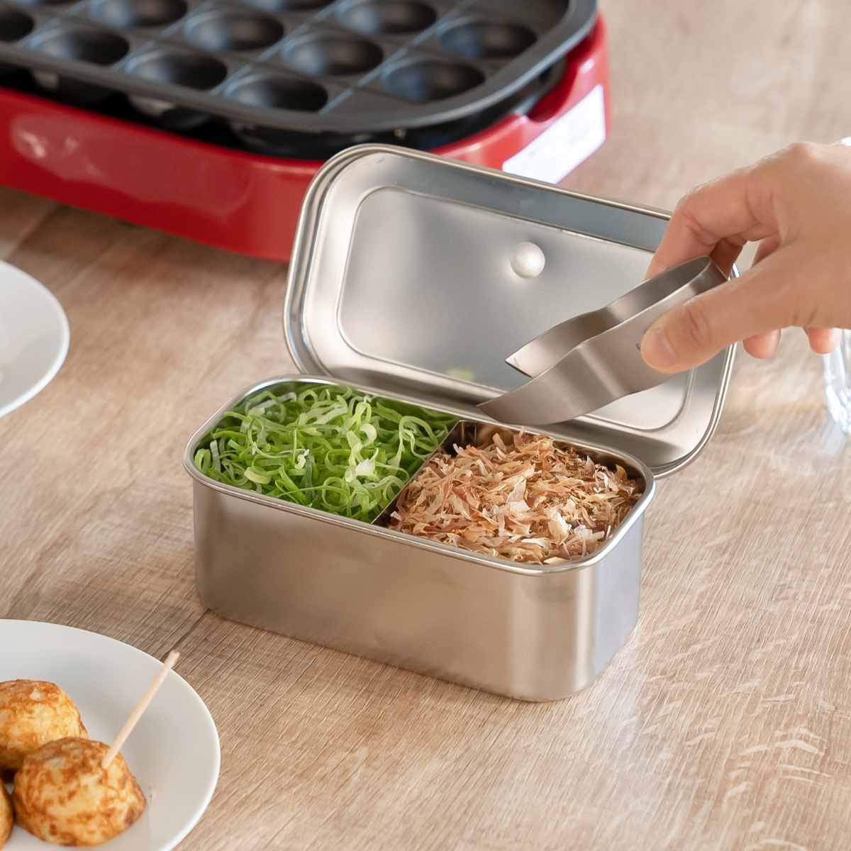 保存容器 18-8プレス ヤクミ入れ 2つ仕切り （ 薬味入れ ステンレス 蓋