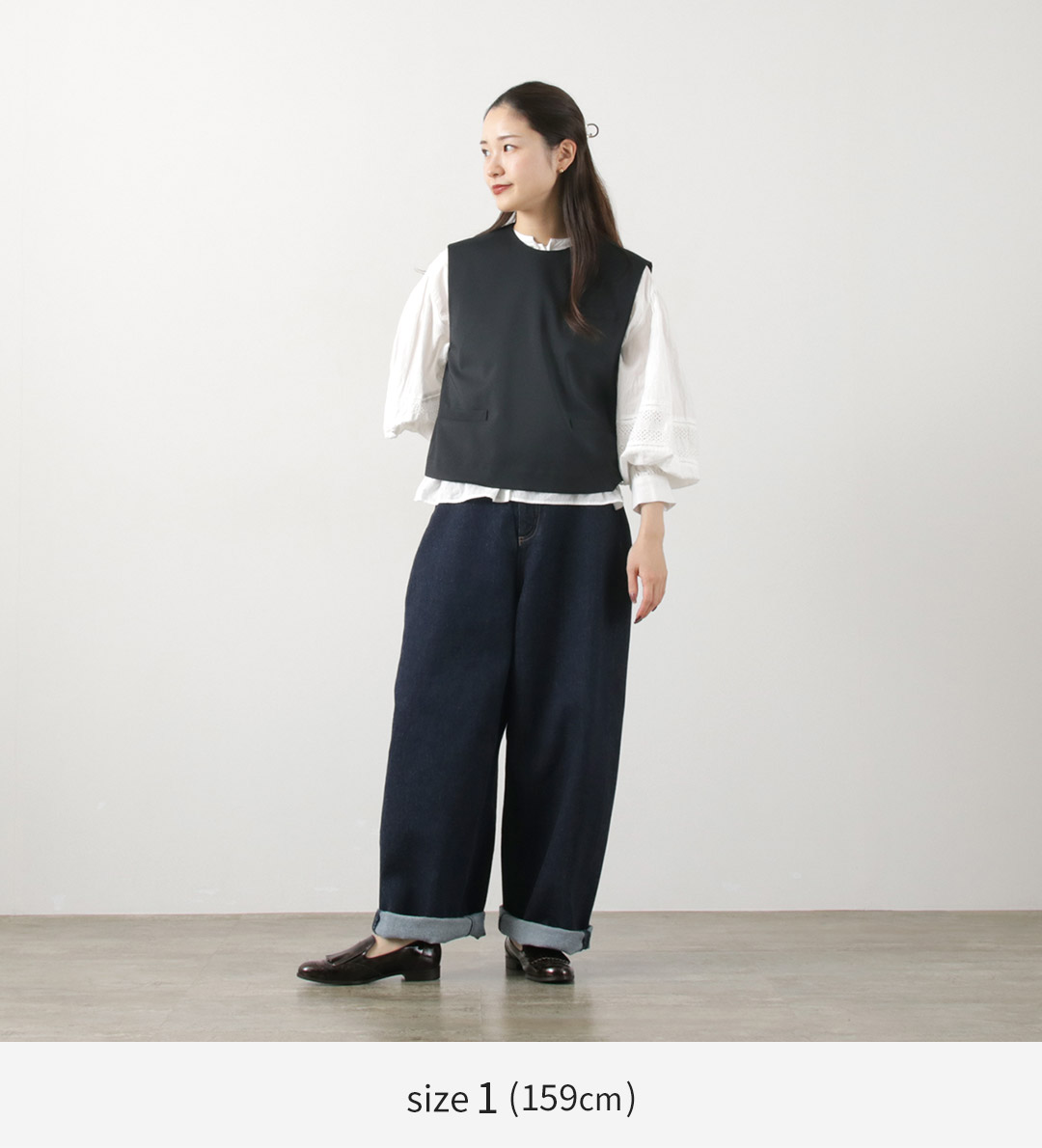 mizuiroind（ミズイロインド） ハイウェスト ワイドデニム