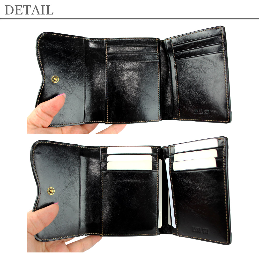 アナスイ 財布 二つ折り ANNA SUI がま口 二つ折り財布 レザー 本革