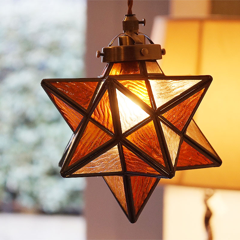 ペンダントランプ 1灯・星型 ステンドグラス 送料無料 ガラスシェード