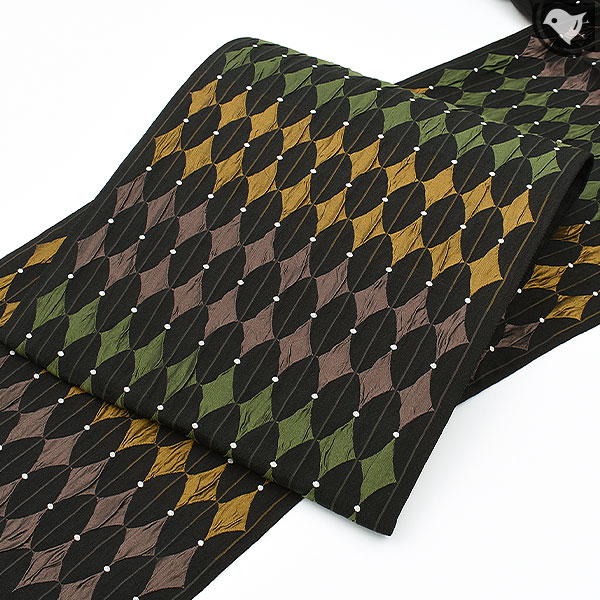 工芸帯地 木屋太 今河織物 謹製 風通膨れ織 ピエロ 袋帯 黒 正絹 日本