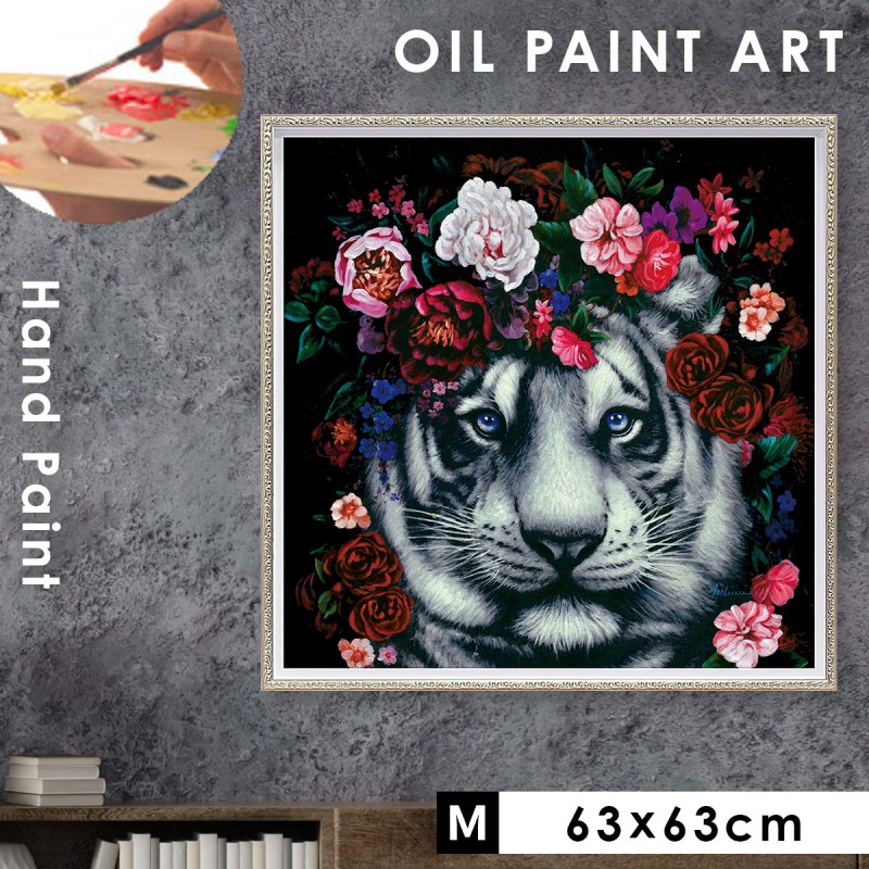 オイルペイント ハンドペイント 63×63cm アート 虎 表情 目力 モダン