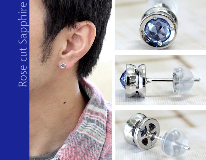 ピアス 一粒 サファイア ブルーサファイア K18/PT900 ゴールド ローズ