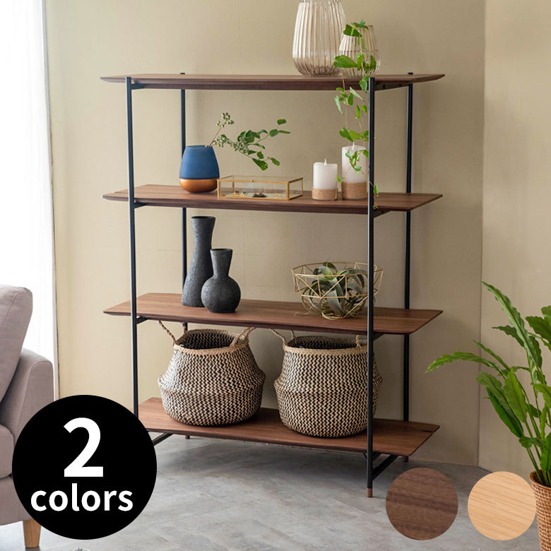 シェルフ 棚 4段 オープンシェルフ 天然木 スチール ナチュラル