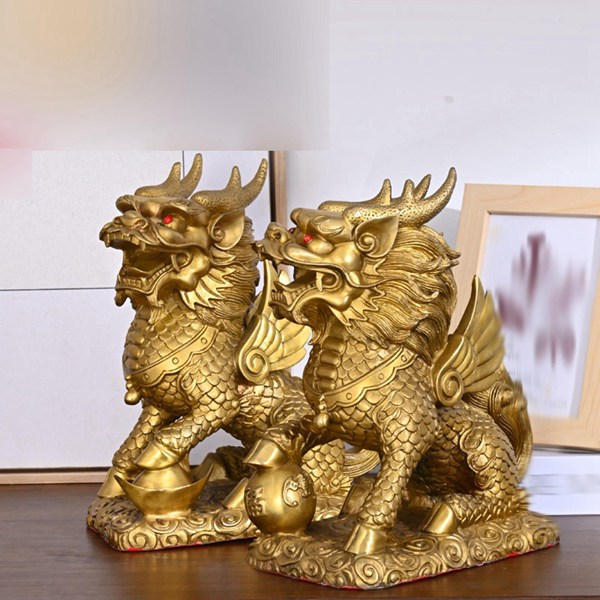 銅制 彫色絵麒麟銅鏡 招財納福 吉祥如意 装飾品 工芸品 置物 麒麟