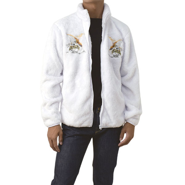 FLAG ON CREW フリース ジャケット ユニセックス スカジャン 刺繍入り