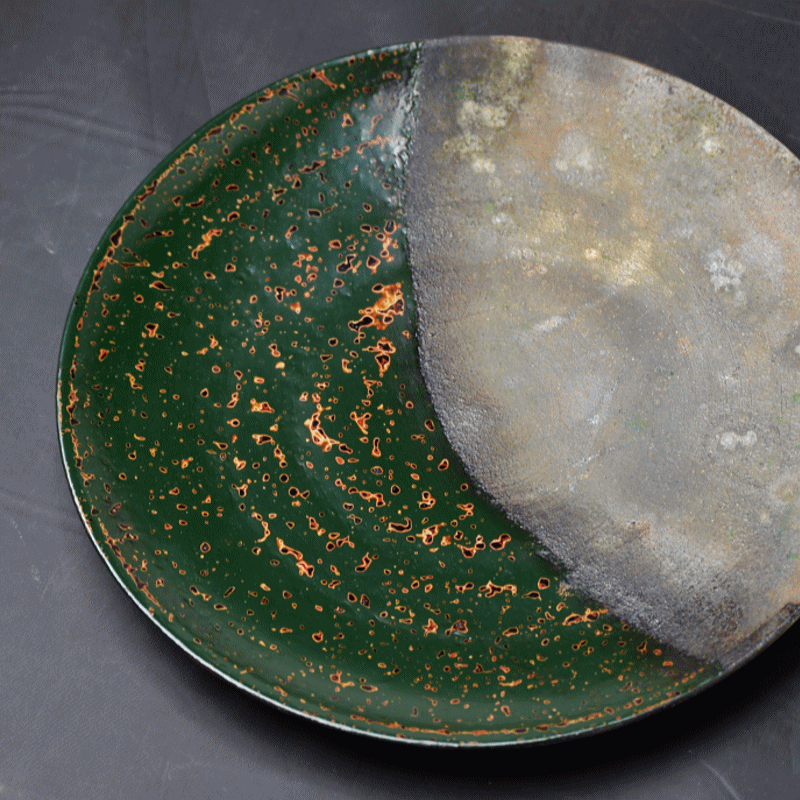 予約 8寸皿 津軽塗 × 津軽金山焼【青上げ】高さ2cm-幅25cm-513g 皿