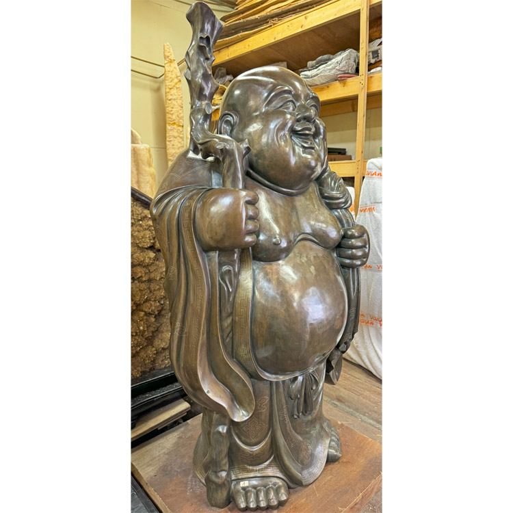 唐金 布袋 高さ1m30cm 銀象嵌入り 七福神 開運 ブロンズ 銅 布袋様