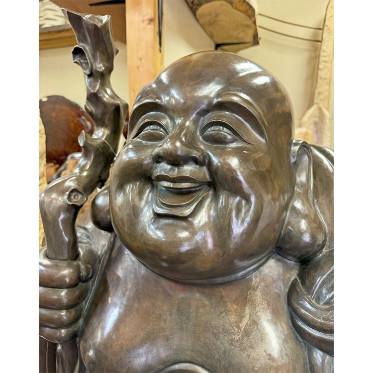 唐金 布袋 高さ1m30cm 銀象嵌入り 七福神 開運 ブロンズ 銅 布袋様