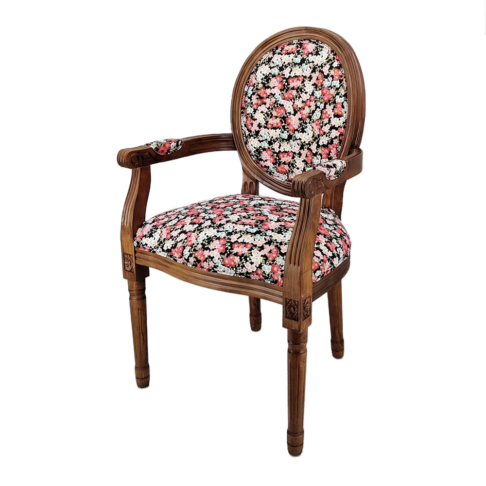 桜餅様 R631 アンティーク ダイニング椅子、花柄、1脚、幅52cm Used