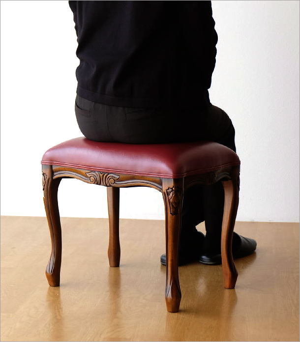 スツール アンティーク 無垢 天然木 クッション 合皮レザー おしゃれ