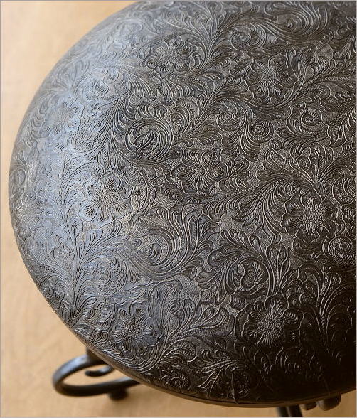 スツール アンティーク アイアン レザー 丸椅子 クッション 玄関