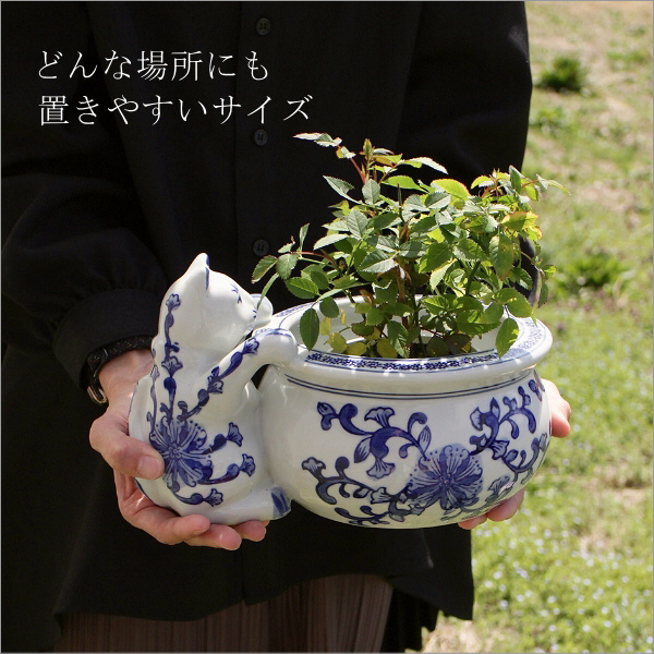 骨董 火鉢 染め付け モダン レトロ花 メダカ 睡蓮鉢 金魚 テーブル