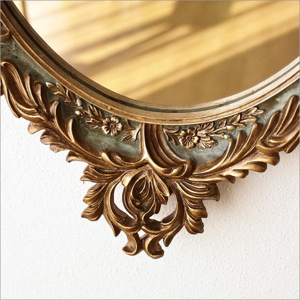 アンティーク 壁掛け鏡 ウォールミラー 楕円 オーバル ロココ調