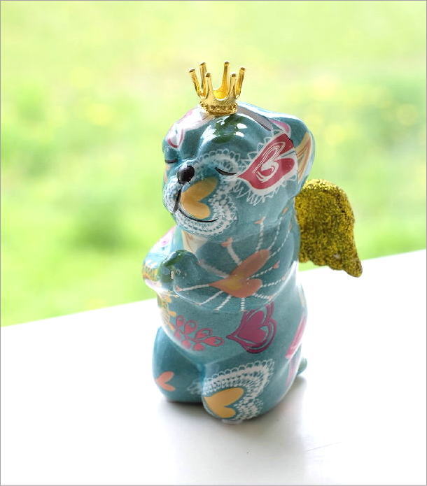 貯金箱 おしゃれ 陶器 犬 いぬ ドッグ 天使 オブジェ 置物 かわいい