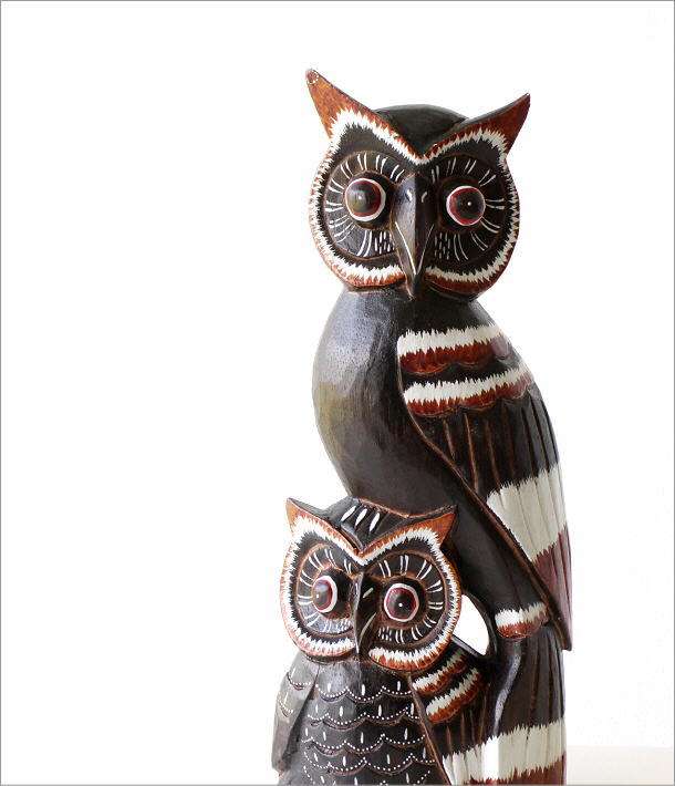 ふくろう 置物 置き物 木彫り オブジェ 木製 おしゃれ インテリア