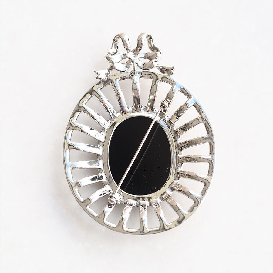 碌山 ロクザン ヴィンテージ オニキス パール シルバーブローチ 925