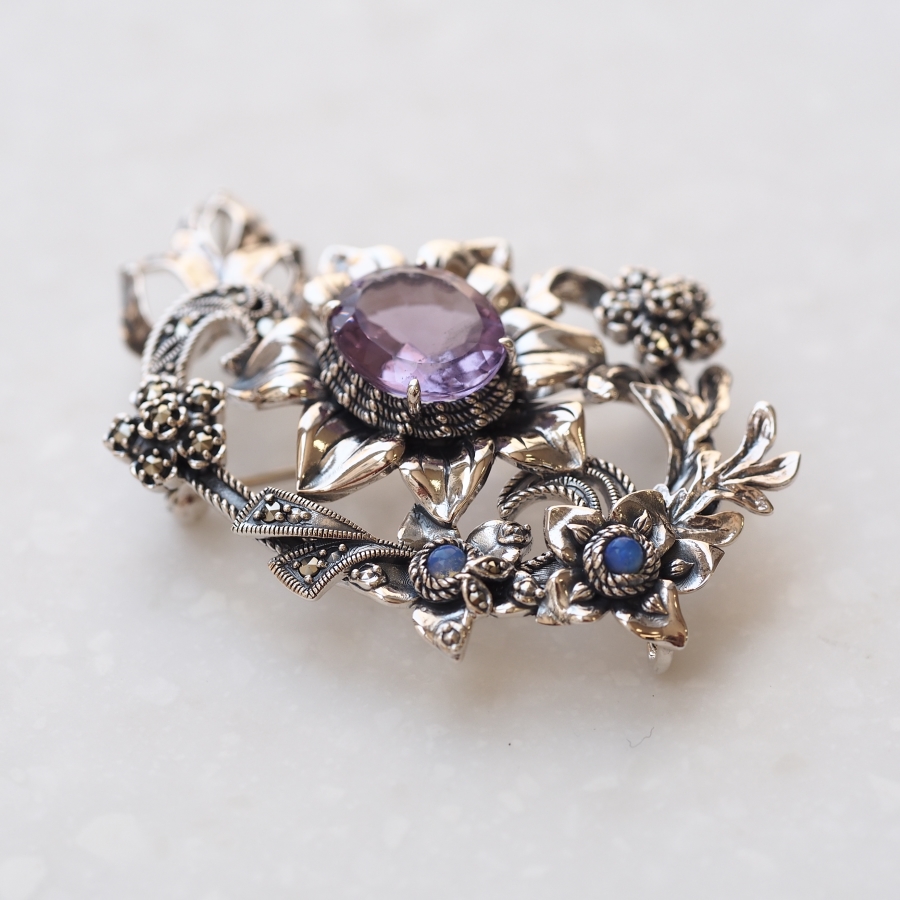 ROKUZAN アメジスト クレマチス ブローチ ペンダントトップ (チェーン