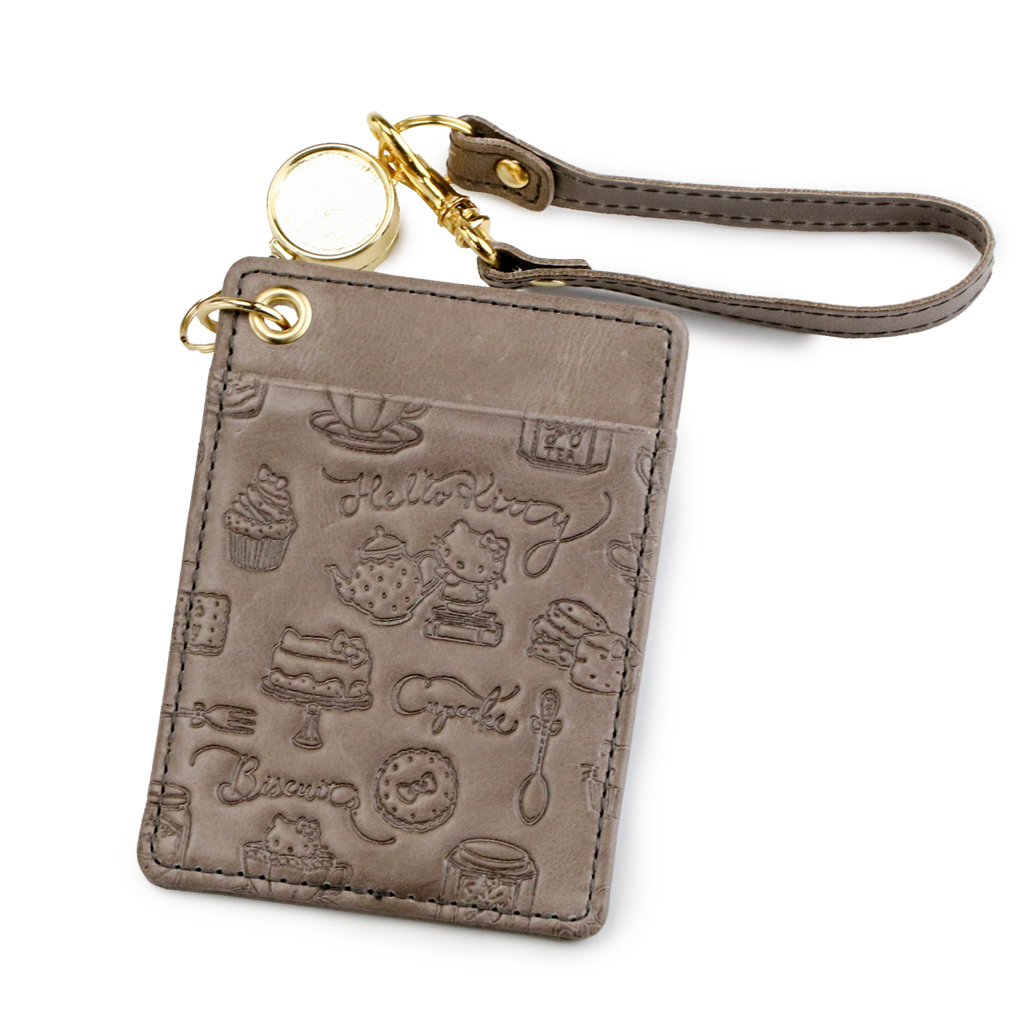 ハローキティ パスケース リール付き 本革 定期入れ 2枚 両面