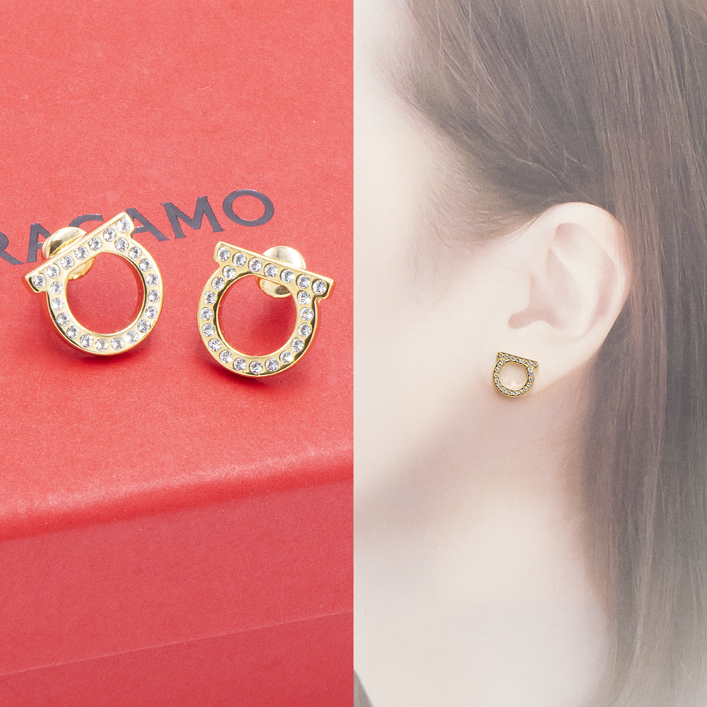 FERRAGAMO（フェラガモ） ピアス ガンチーニ ラージ クリスタルパール