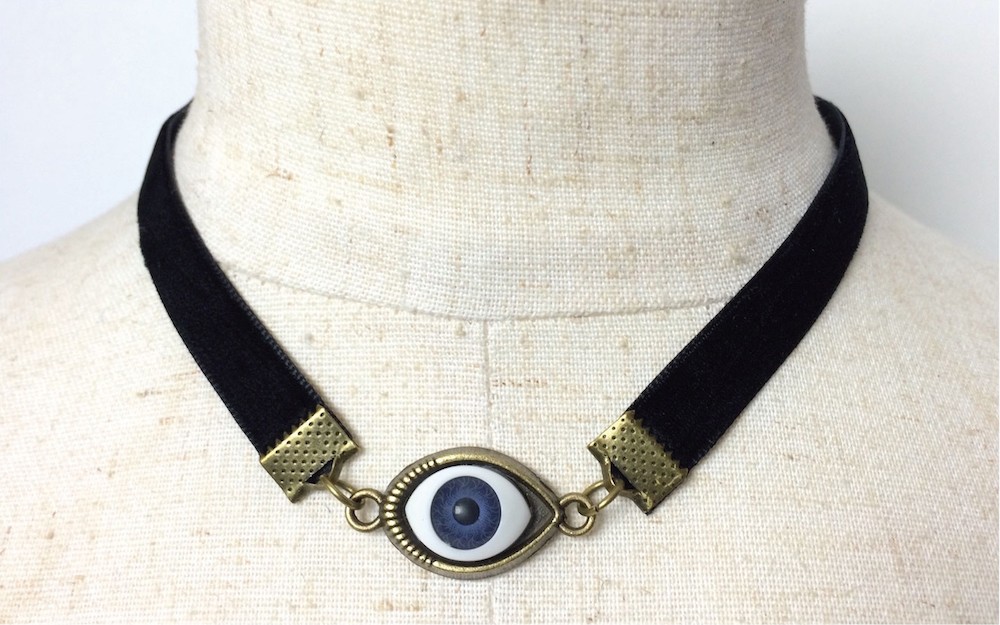 送料無料 目玉 モチーフ チョーカー ブレスレット ベロア スエード