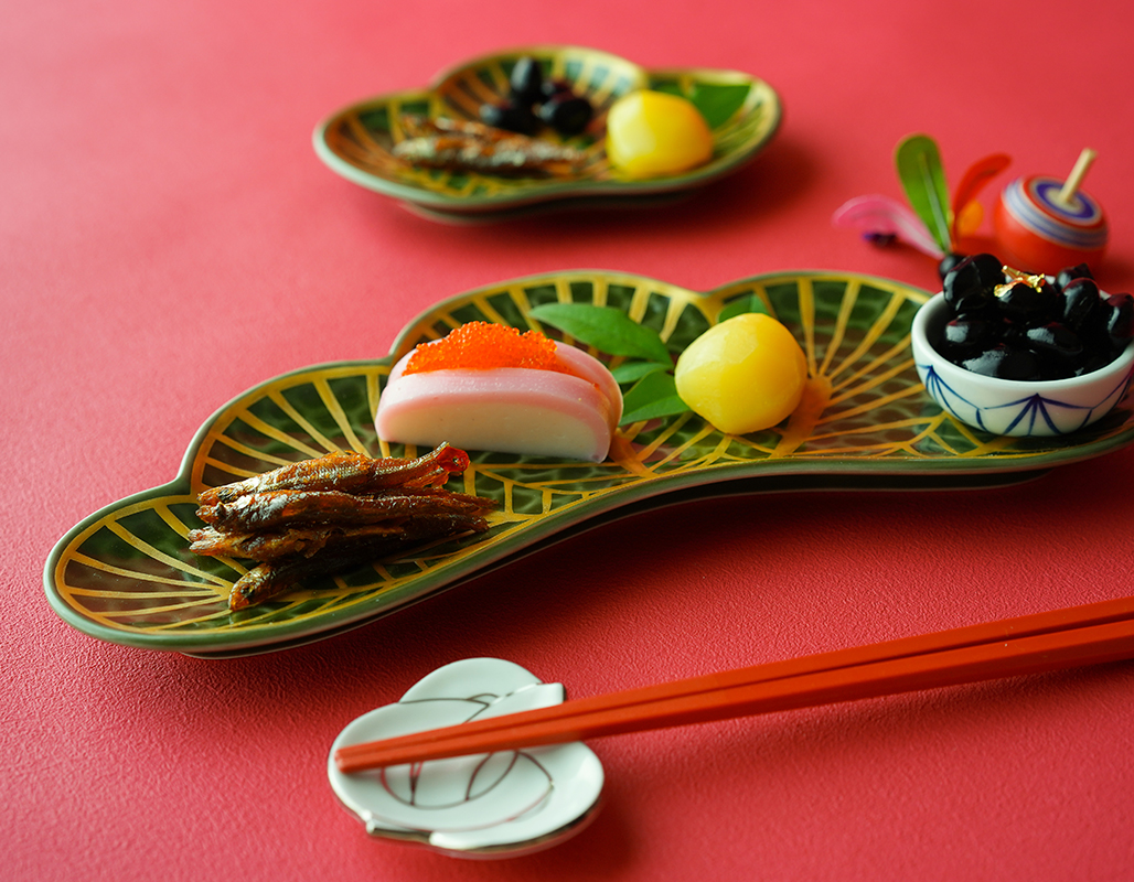 錦茶緑金松葉型 前菜皿 25cm 幸楽窯 有田焼 // 和食器 食器 陶磁器 長