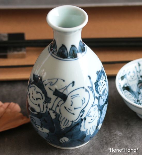 染付 七福神 四角徳利 1合 200ml 有田焼 // 和食器 食器 酒器 とっくり