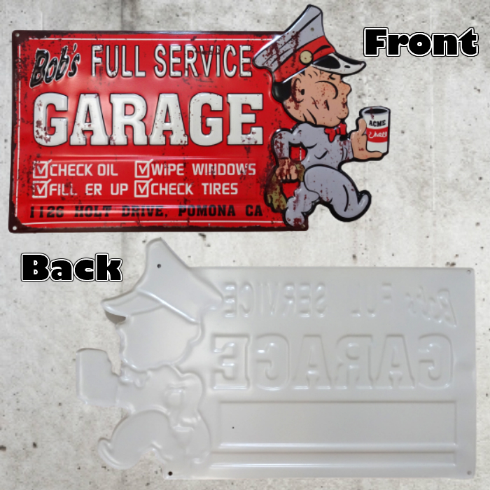 Garage（ガラージ） ブリキ看板 可愛い ビンテージ エンボス加工 BOB'S