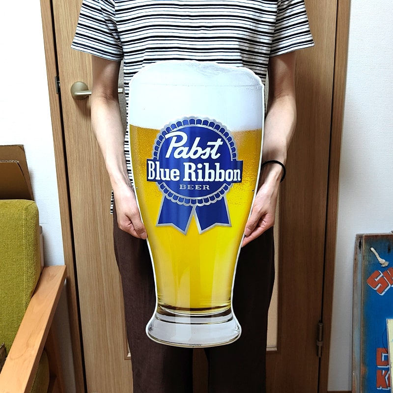 アメリカン レトロ ブリキ看板 Pabst Glass Blue Ribbon メタルサイン
