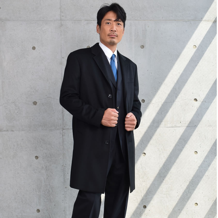 チェスターコート メンズ カシミヤ カシミア100％ ニーレングス