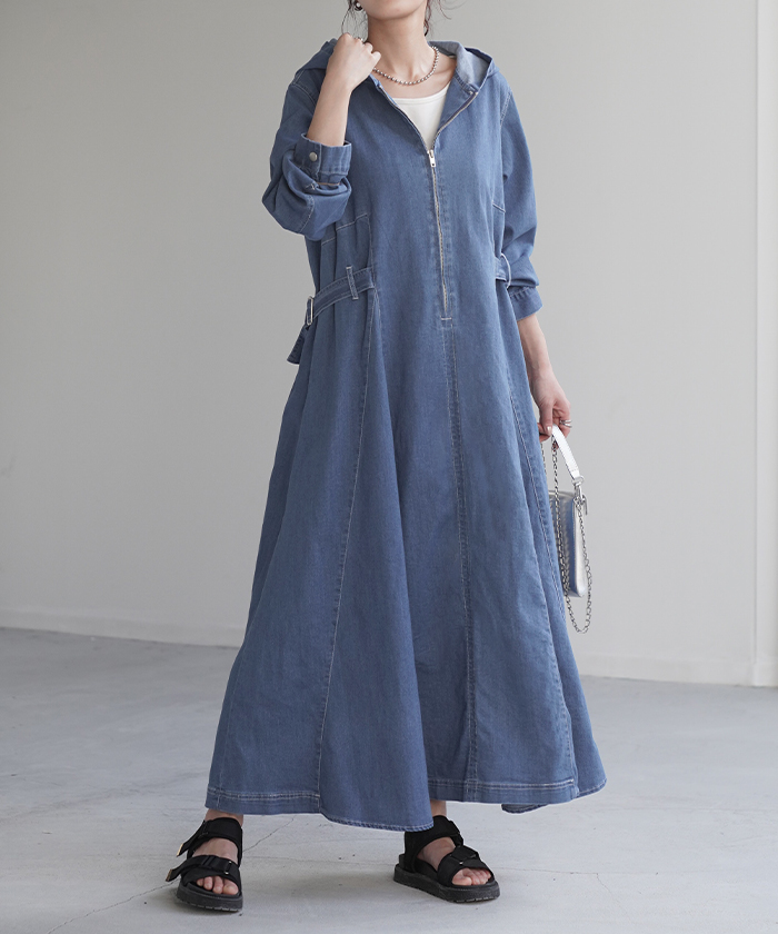 HUG.U（ハグユー） ワンピース ワンピ デニム タイト目 ハーフジップ