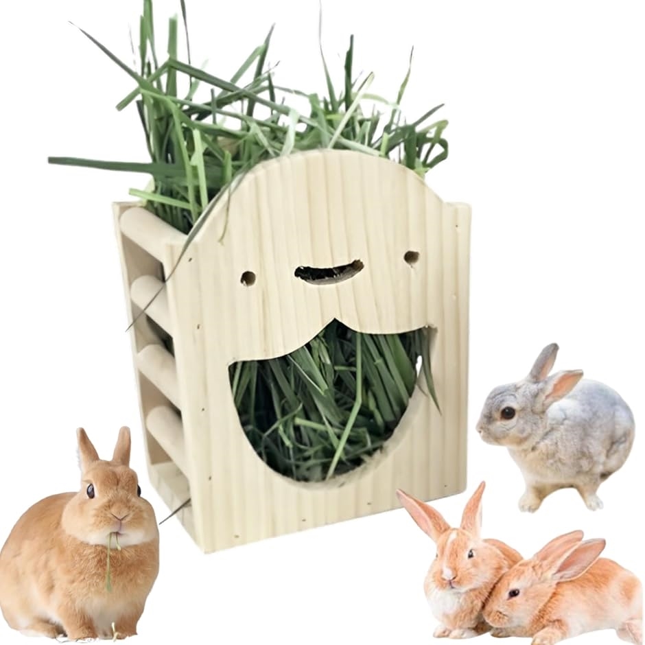 うさぎ 牧草入れ チモシーラック 干し草フィーダー 木製 ケージ固定