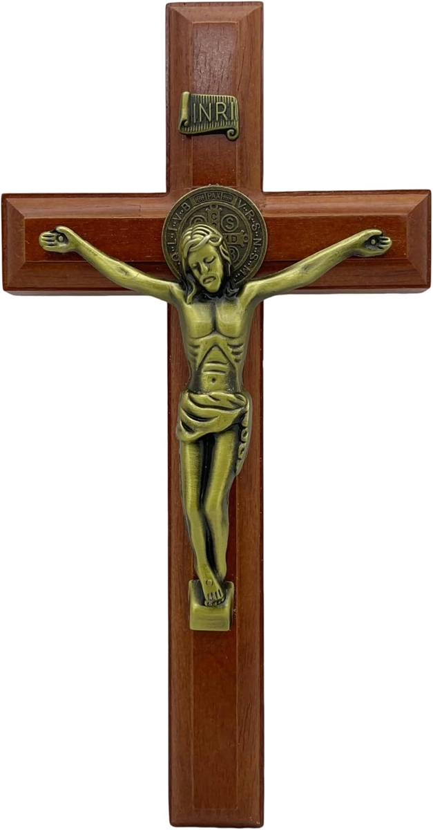 イエス・キリスト 木製 十字架 25cm 壁掛け用E987(ブラウン